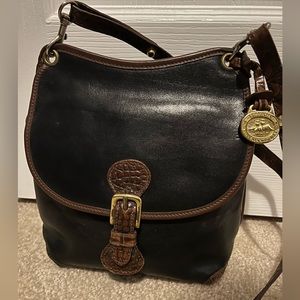 Brahmin Crossbody leather purse in black and brown.